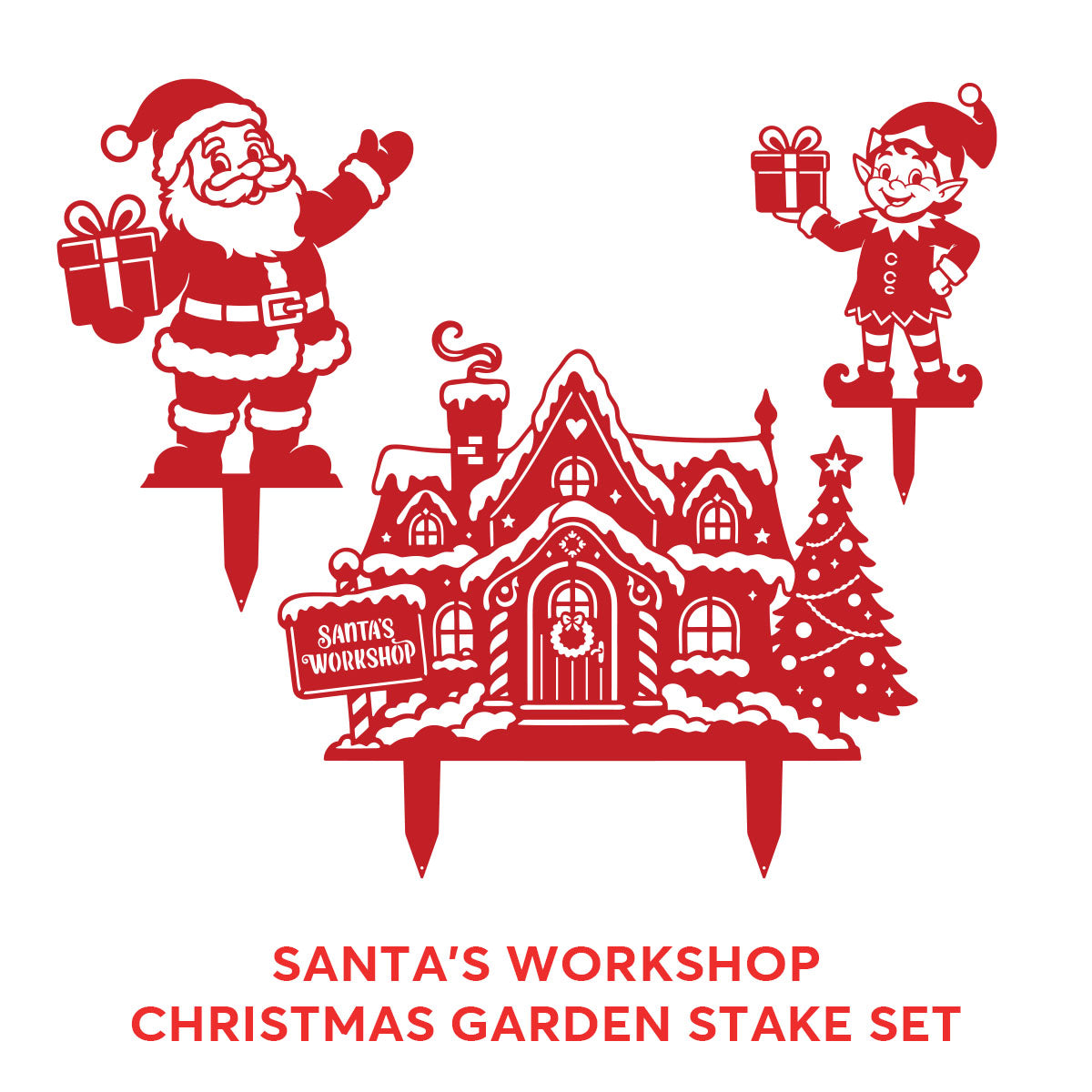 Garden Art - Santa's Workshop 3-Piece Metal Yard Stake Set | Christmas Outdoor Decor