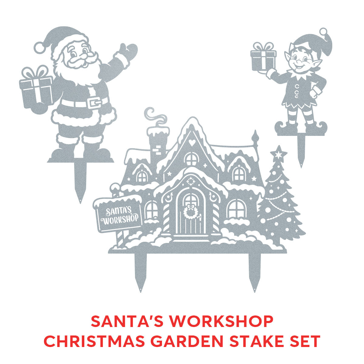 Garden Art - Santa's Workshop 3-Piece Metal Yard Stake Set | Christmas Outdoor Decor