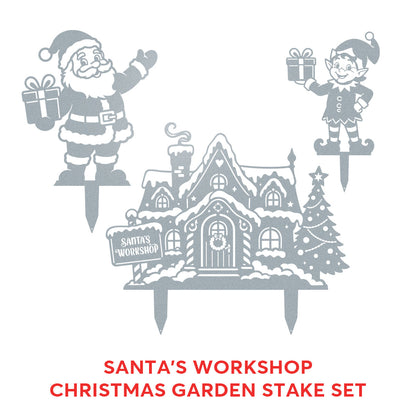 Garden Art - Santa's Workshop 3-Piece Metal Yard Stake Set | Christmas Outdoor Decor
