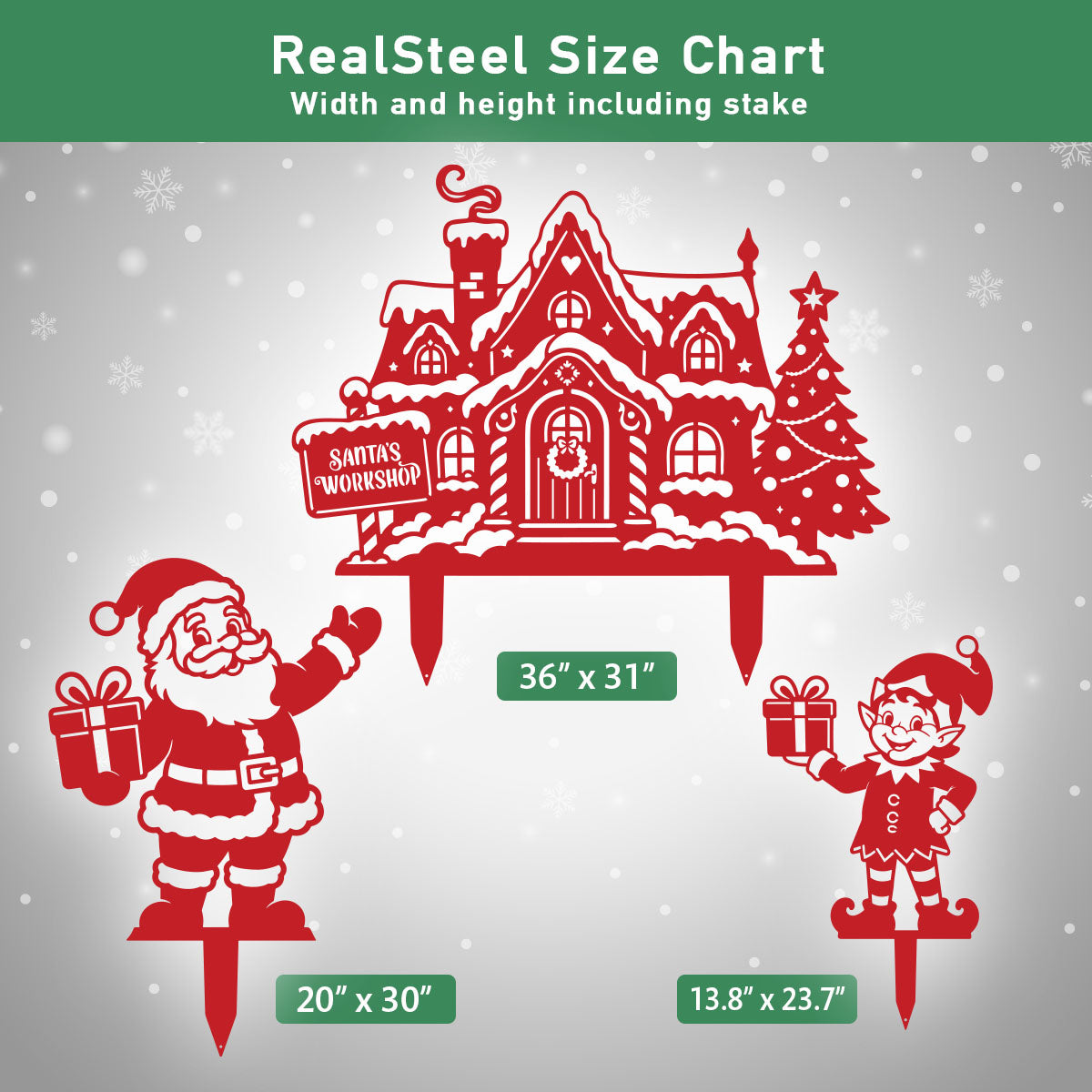 Garden Art - Santa's Workshop 3-Piece Metal Yard Stake Set | Christmas Outdoor Decor