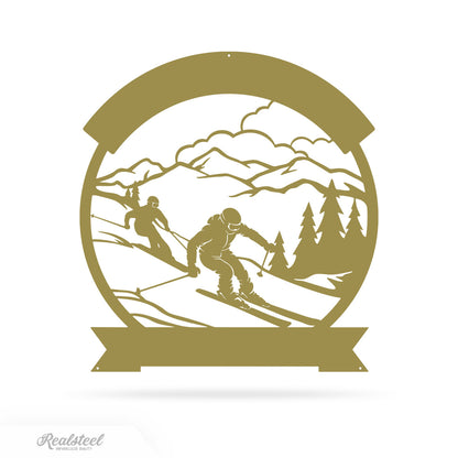 Skiing Monogram Wall Art 18" / Gold - RealSteel Center