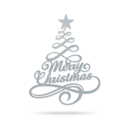 Swirly Christmas Tree Wall Decor 11” x 14” / Textured Silver - RealSteel Center