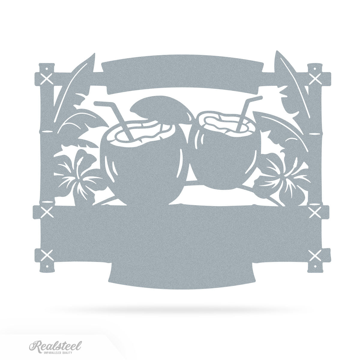 Tiki Bar Coconut Monogram 14"x18" / Textured Silver - RealSteel Center