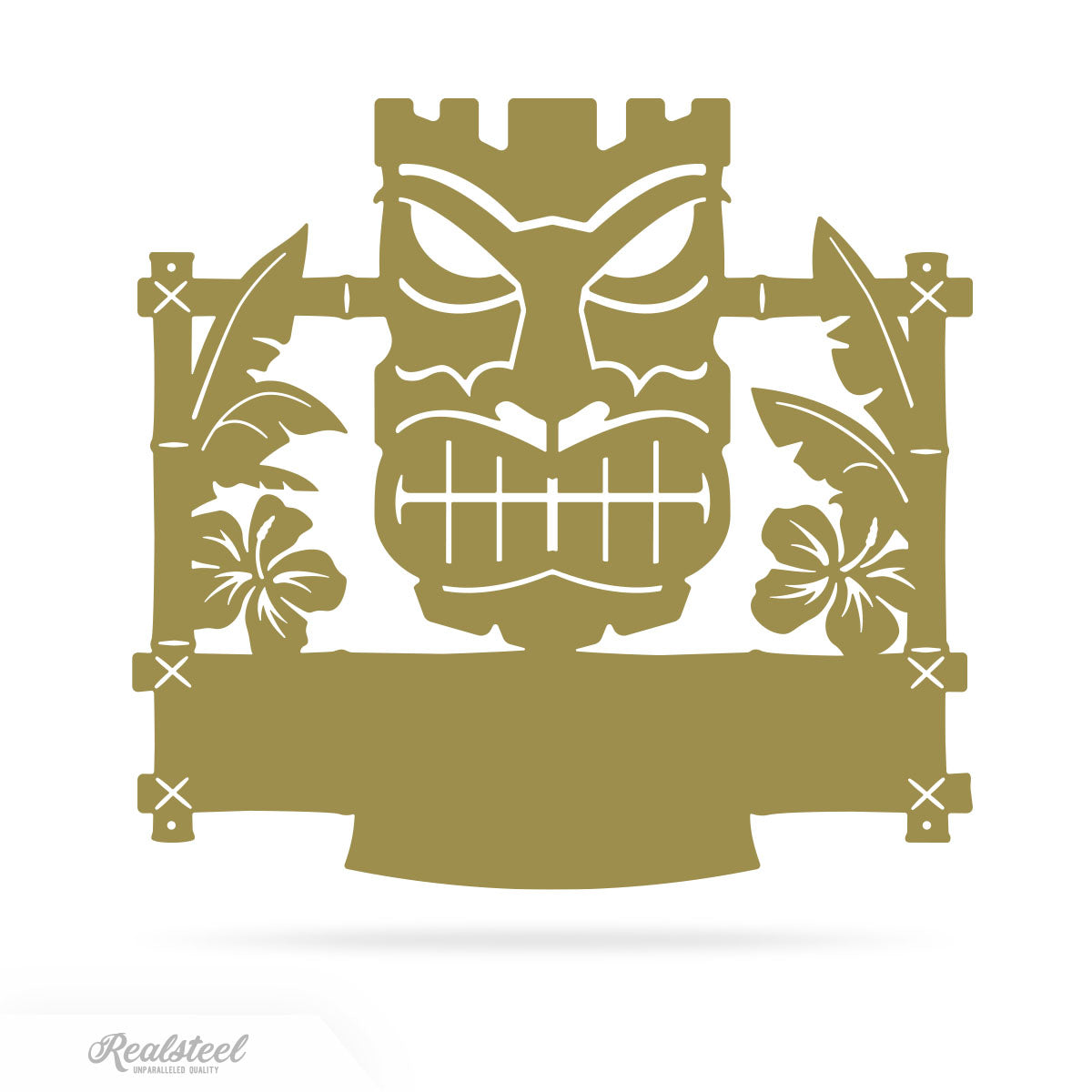Tiki Mask Monogram – Tropical Polynesian Wall Decor 17"x18" / Gold - RealSteel Center
