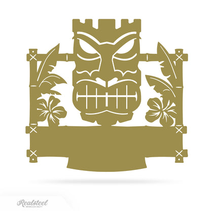 Tiki Mask Monogram – Tropical Polynesian Wall Decor 17"x18" / Gold - RealSteel Center