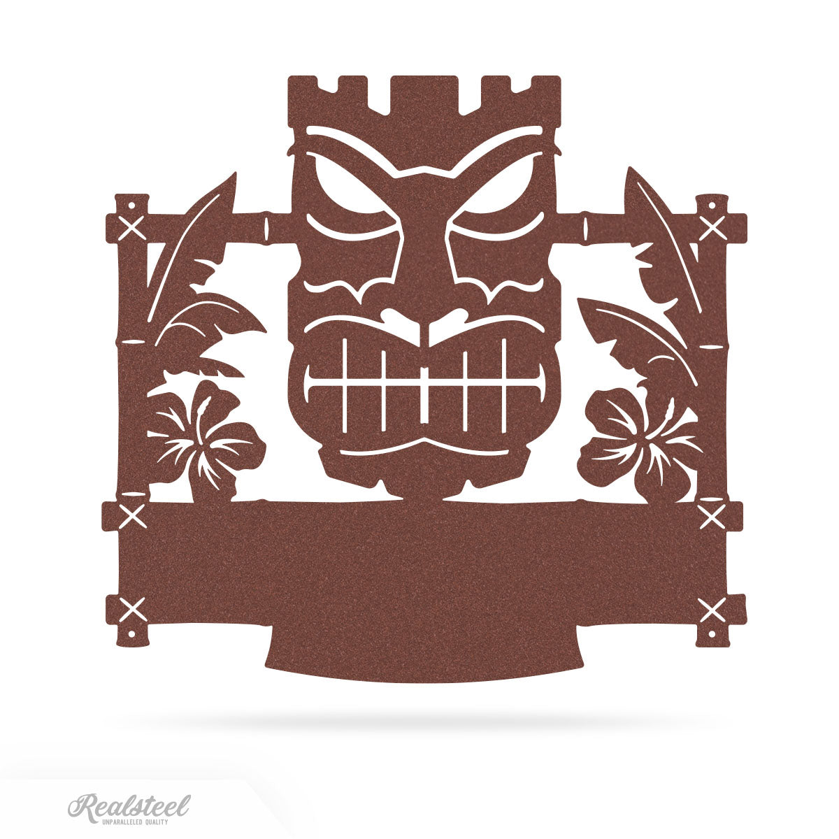 Tiki Mask Monogram – Tropical Polynesian Wall Decor 17"x18" / Rust - RealSteel Center