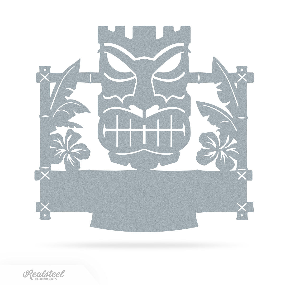 Tiki Mask Monogram – Tropical Polynesian Wall Decor 17"x18" / Textured Silver - RealSteel Center