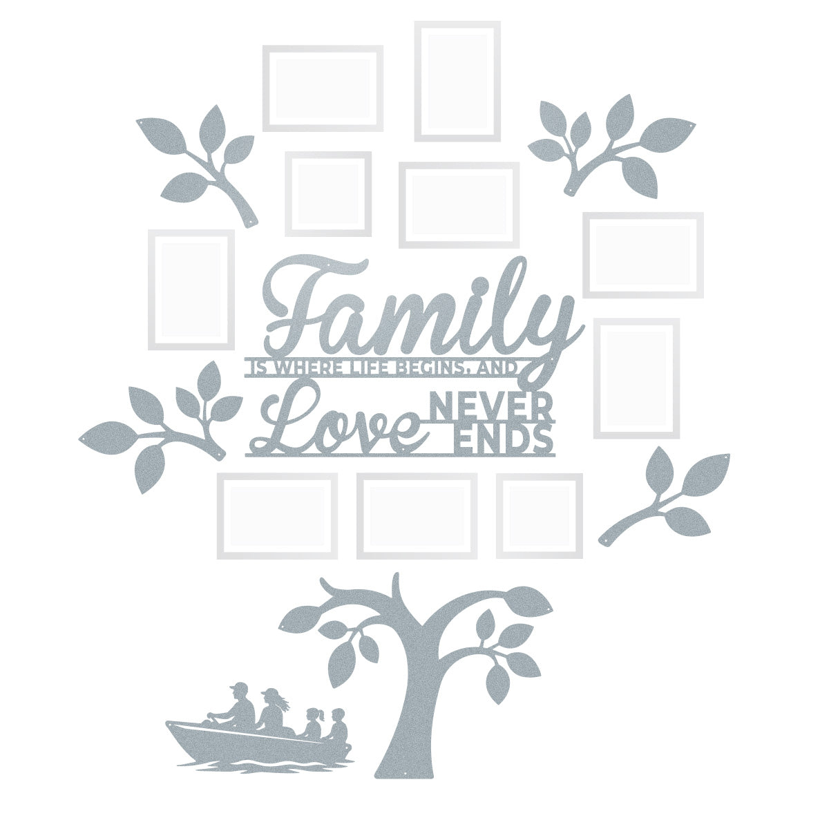 Tree of Life Family Gallery Wall Family Boating Scene / Textured Silver - RealSteel Center