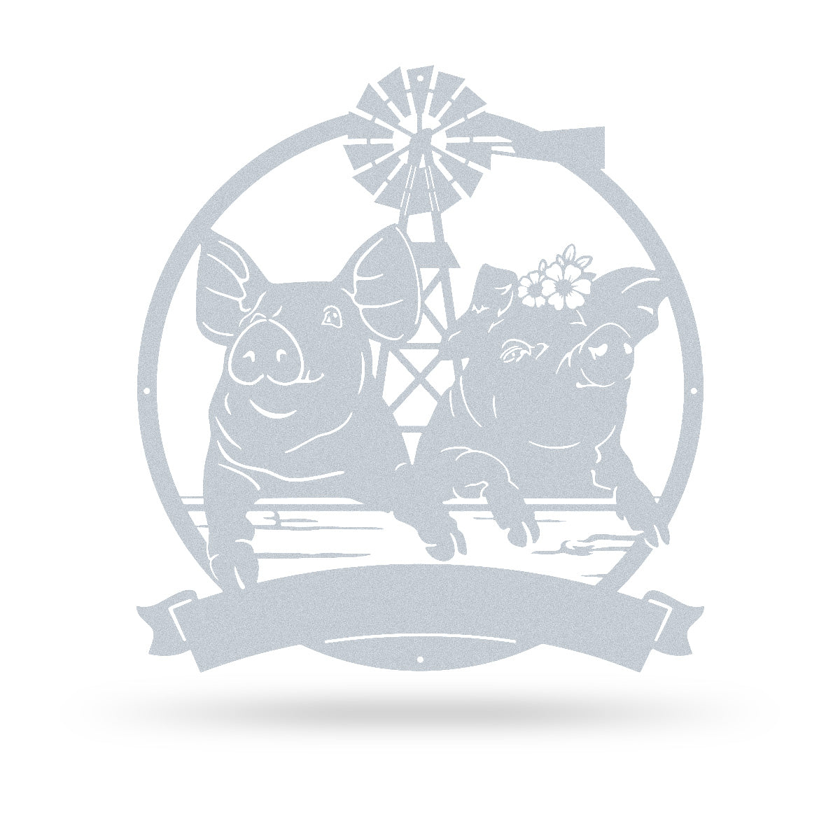 Happy Pigs Couple on a Farmland Monogram 14" x 15" / Textured Silver - RealSteel Center