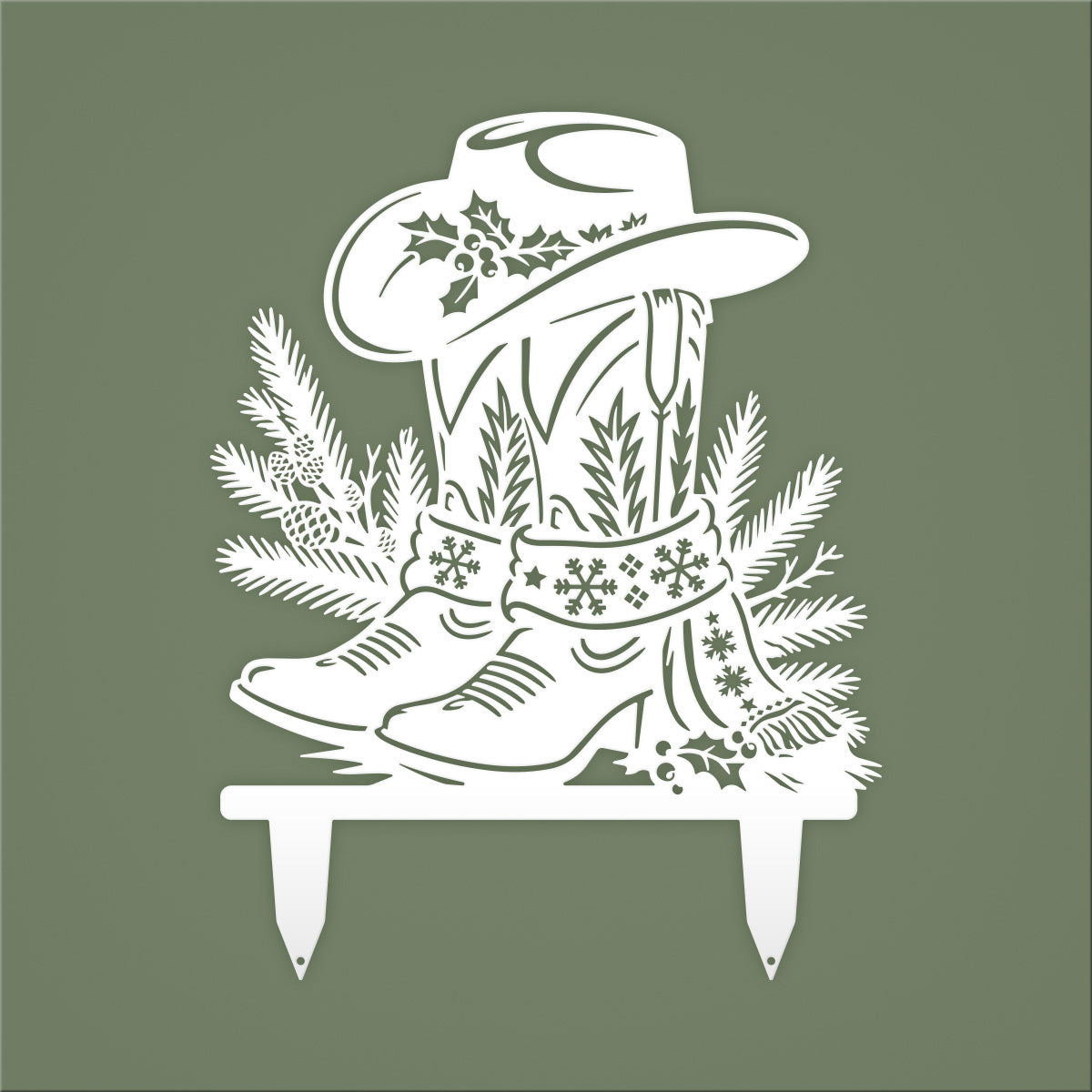Western Christmas Collection Garden Stakes COWBOY BOOTS / White - RealSteel Center