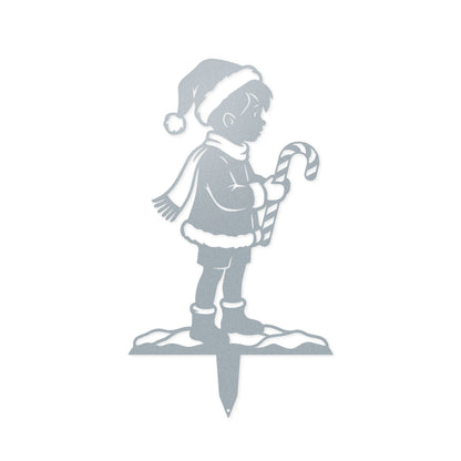 Woodland Friends Christmas Garden Stakes Textured Silver / Holiday Lad (12" × 21.3") - RealSteel Center