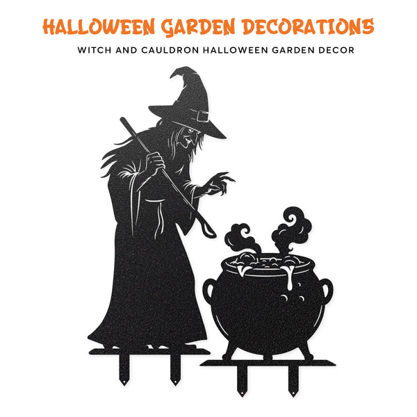 Witch and Cauldron Halloween Garden Stake - RealSteel Center