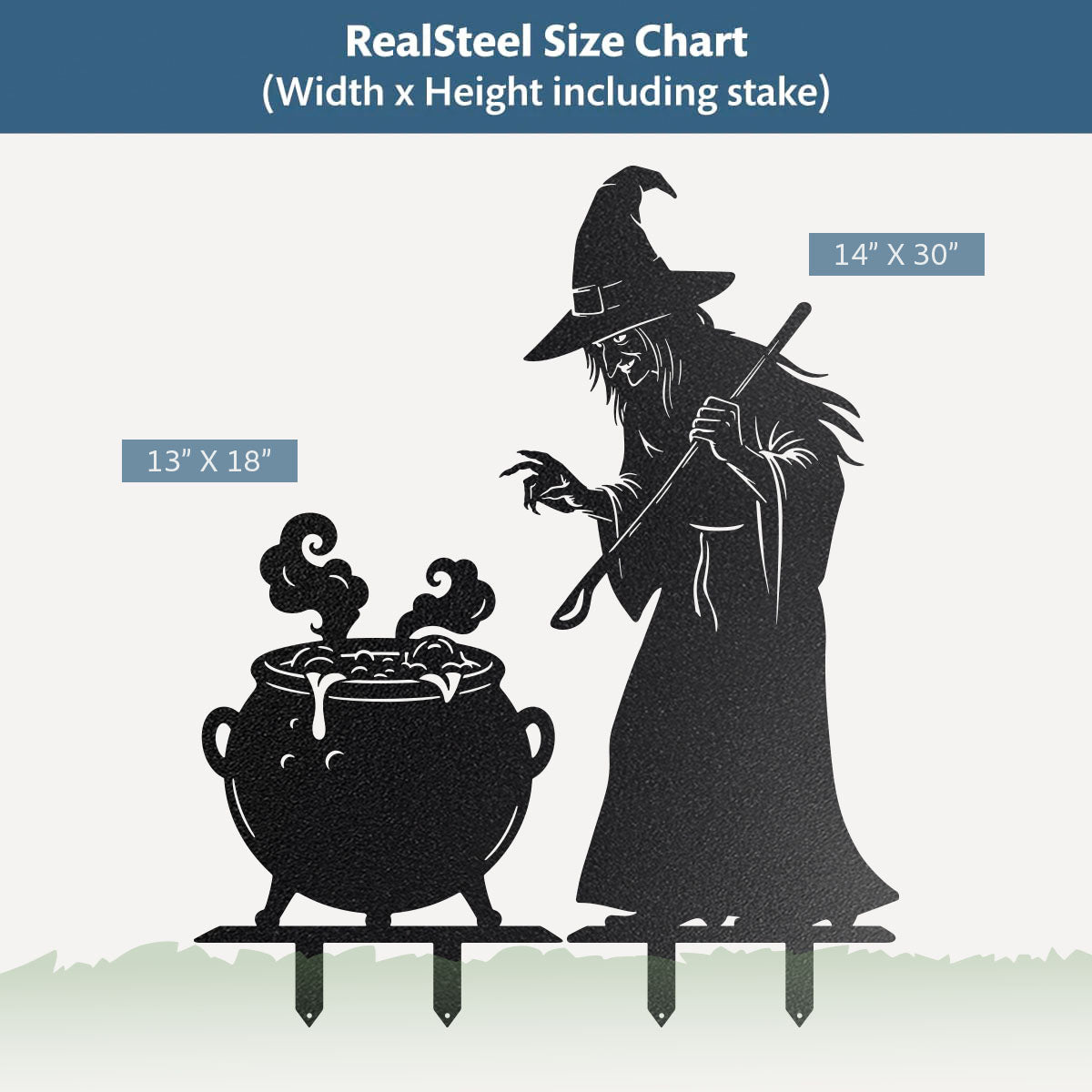 Witch and Cauldron Halloween Garden Stake - RealSteel Center