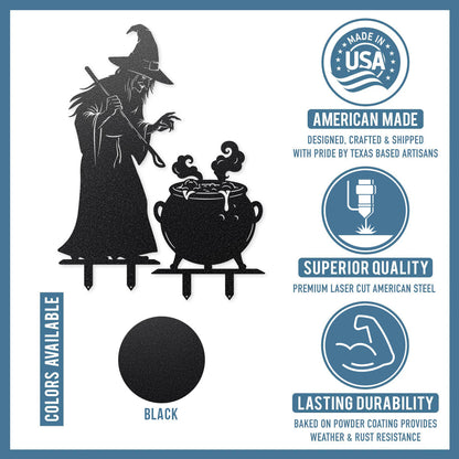 Witch and Cauldron Halloween Garden Stake - RealSteel Center