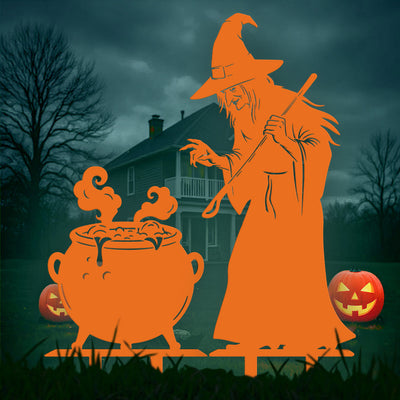 Witch and Cauldron Halloween Garden Stake Orange - RealSteel Center