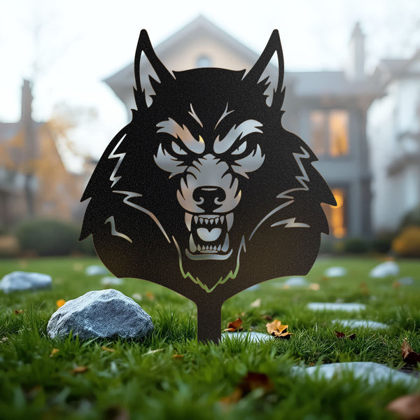 Halloween Monster 4-Pack Garden Stakes | Dracula, Frankenstein, Wolfman, & Mummy Individual Wolfman - 12" x 18" / Black - RealSteel Center