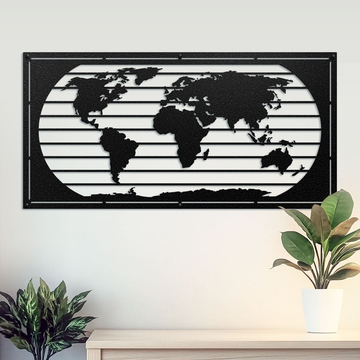 World Map Metal Wall Art 15" × 24" / Black - RealSteel Center