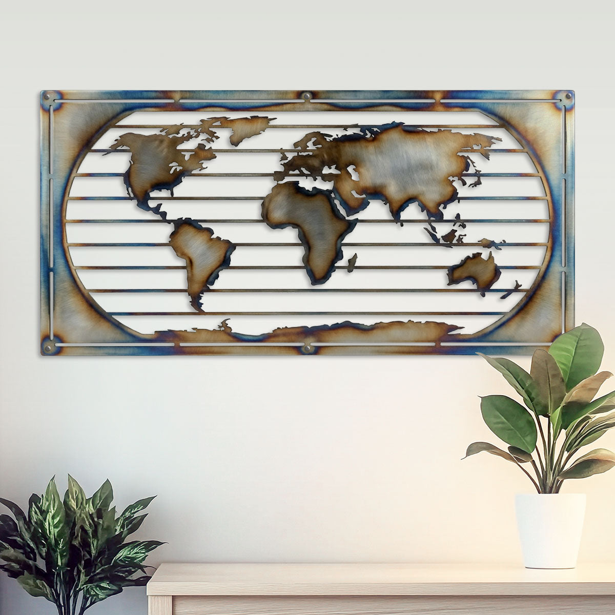 World Map Metal Wall Art 15" × 24" / Clear Coat Heat Treated - RealSteel Center