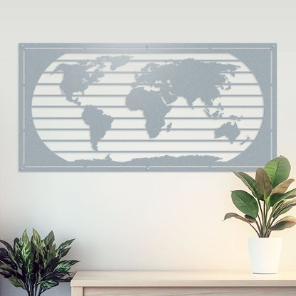 World Map Metal Wall Art 15" × 24" / Texture Silver - RealSteel Center