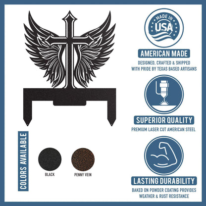 Memorial Cross with Wings Grave Marker - RealSteel Center