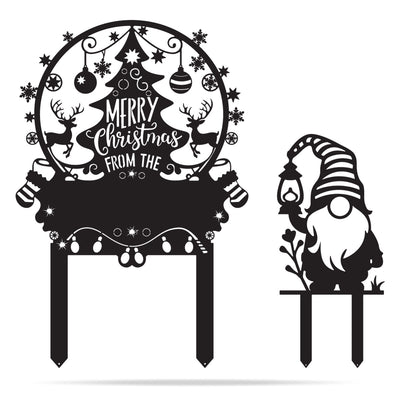 Personalized Merry Christmas Tree & Gnome Metal Garden Stakes