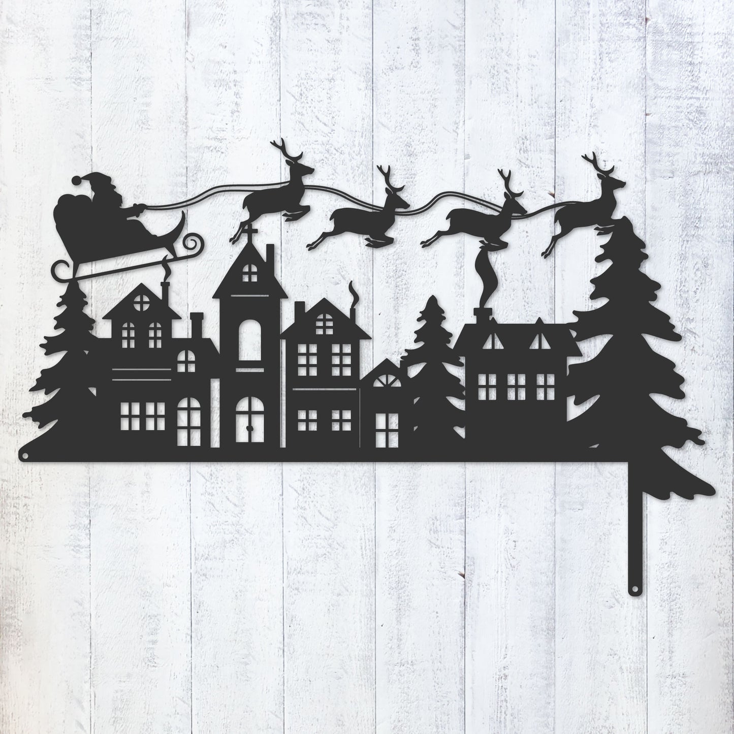 Christmas Door Corner Decor Santa Reindeer and Sleigh / Black - RealSteel Center