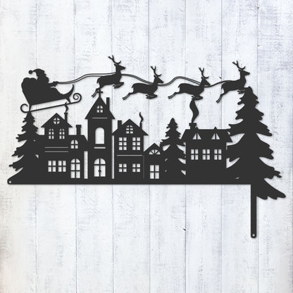 Christmas Door Corner Decor Santa Reindeer and Sleigh / Black - RealSteel Center