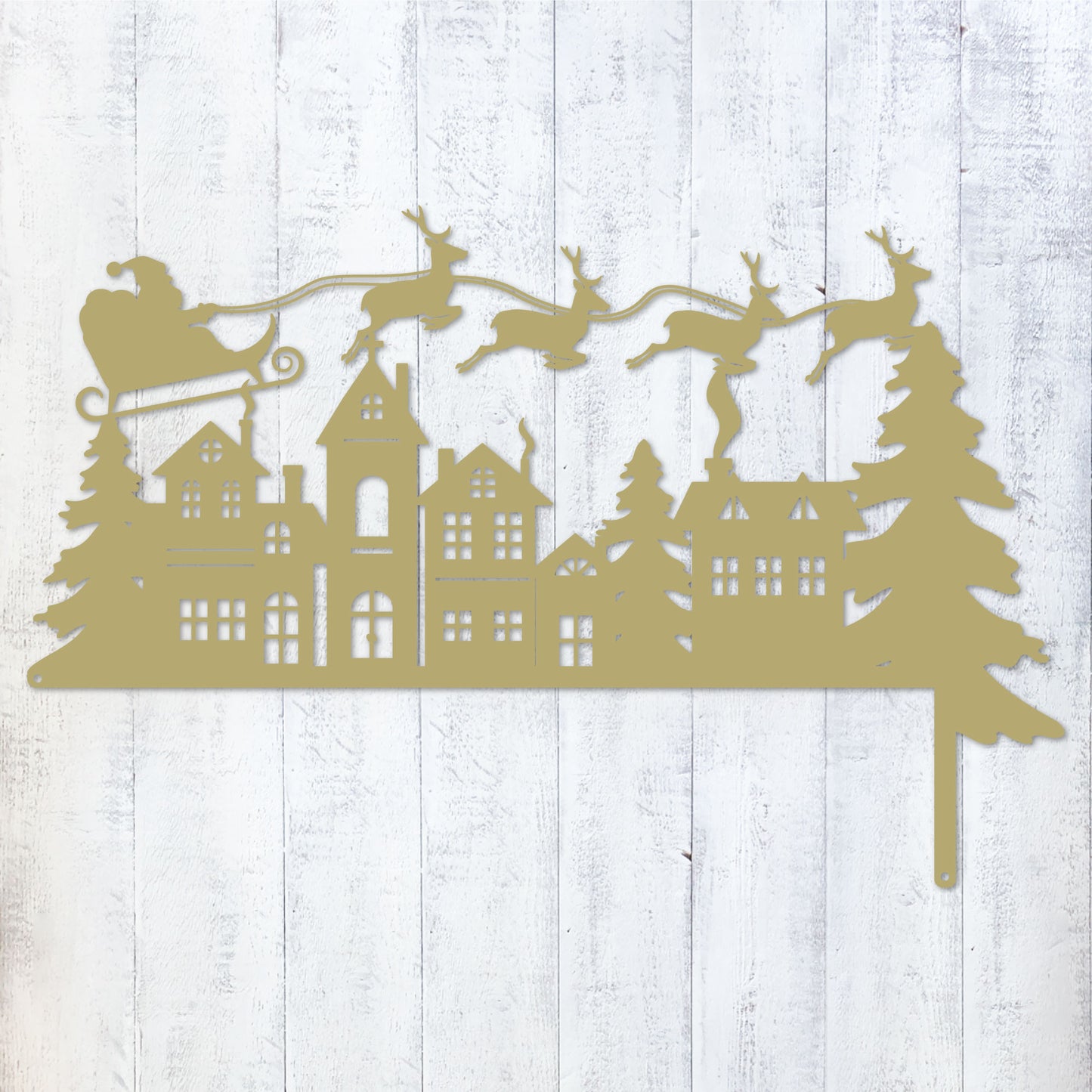 Christmas Door Corner Decor Santa Reindeer and Sleigh / Gold - RealSteel Center