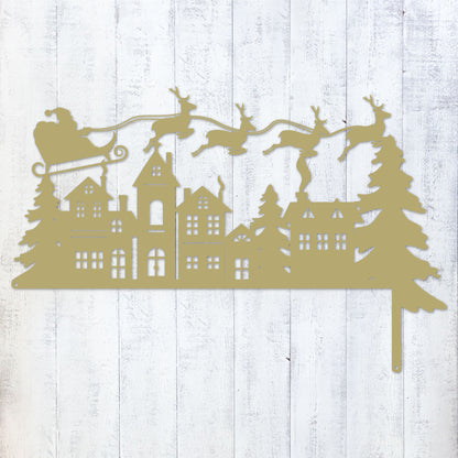 Christmas Door Corner Decor Santa Reindeer and Sleigh / Gold - RealSteel Center