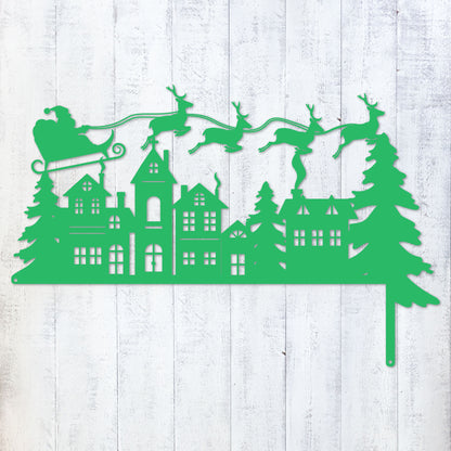 Christmas Door Corner Decor Santa Reindeer and Sleigh / Green - RealSteel Center