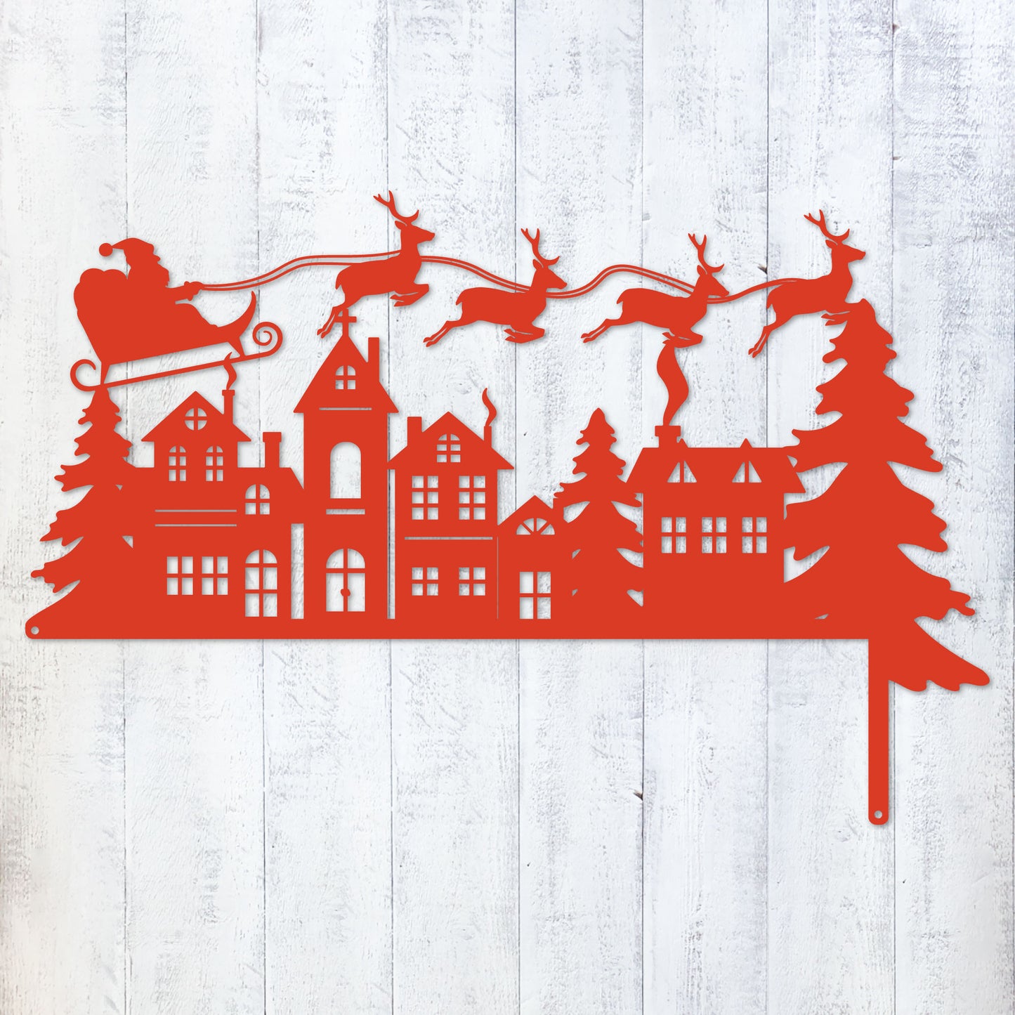 Christmas Door Corner Decor Santa Reindeer and Sleigh / Red - RealSteel Center