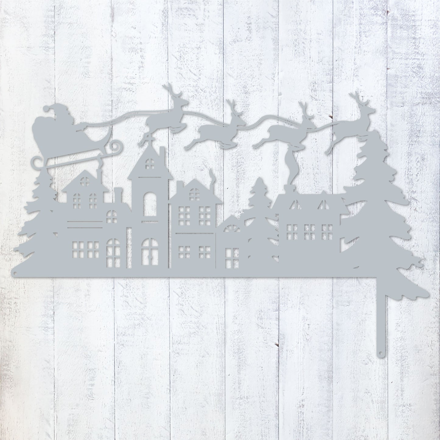 Christmas Door Corner Decor Santa Reindeer and Sleigh / Textured Silver - RealSteel Center