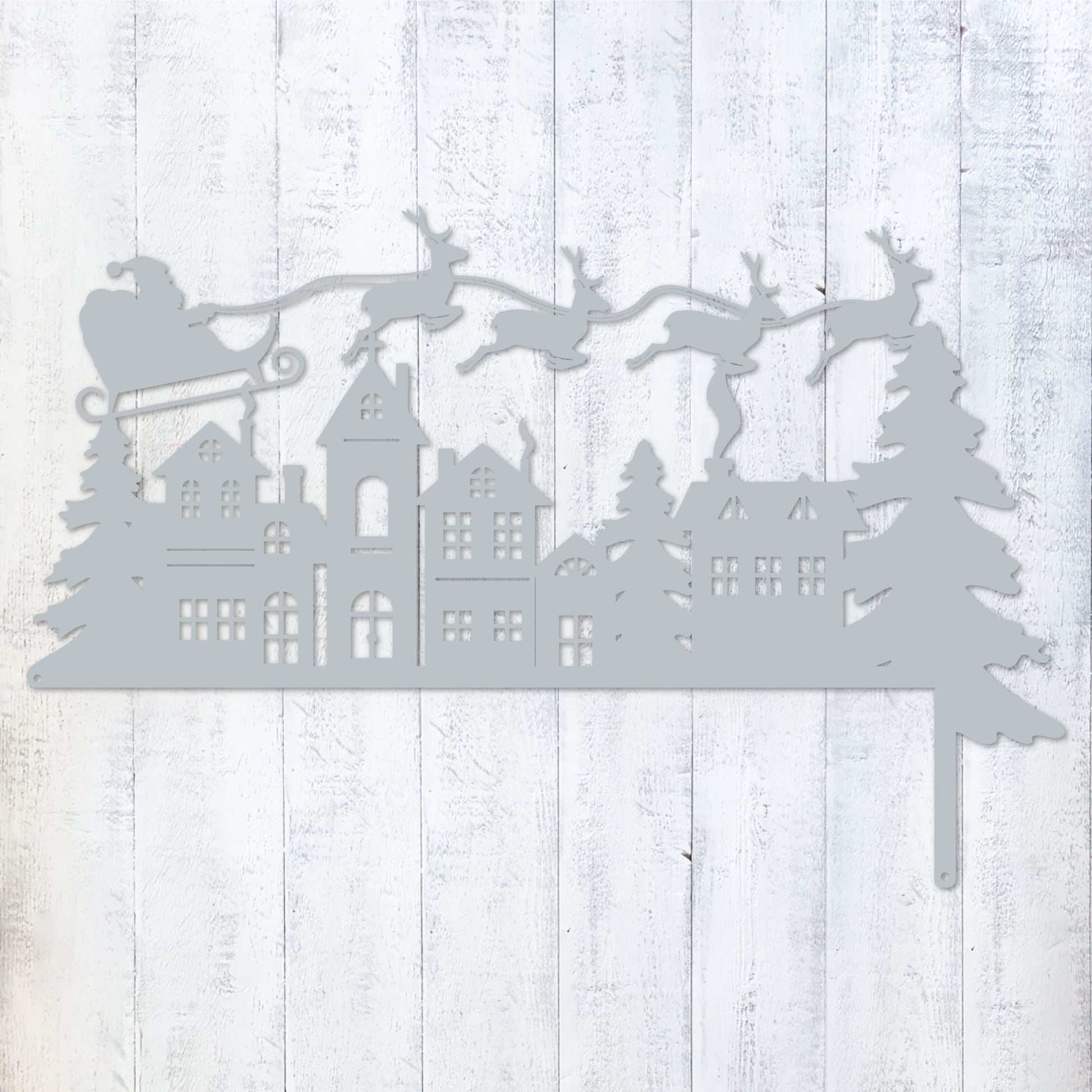 Christmas Door Corner Decor Santa Reindeer and Sleigh / Textured Silver - RealSteel Center