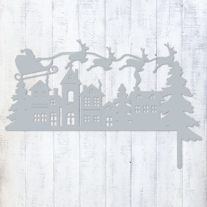 Christmas Door Corner Decor Santa Reindeer and Sleigh / Textured Silver - RealSteel Center