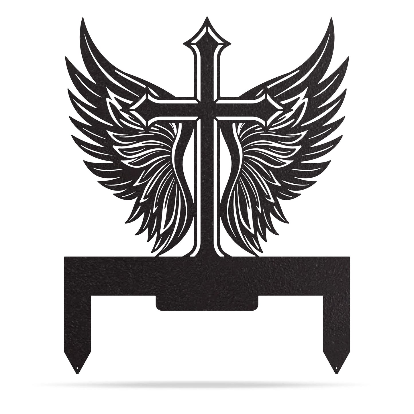 Memorial Cross with Wings Grave Marker Black - RealSteel Center