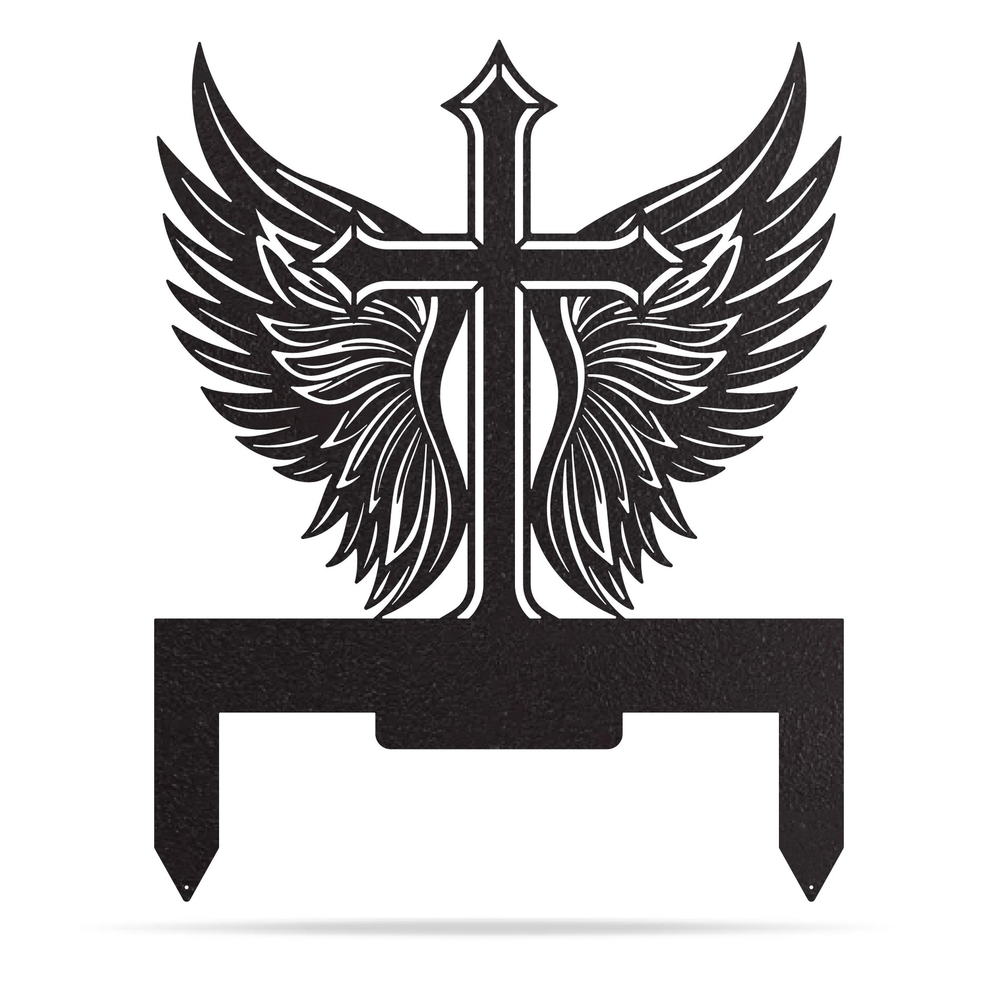 Memorial Cross with Wings Grave Marker Black - RealSteel Center