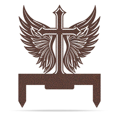 Memorial Cross with Wings Grave Marker Penny Vein - RealSteel Center
