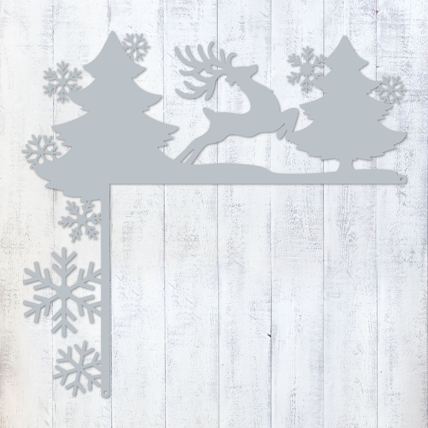 Christmas Door Corner Decor Winter Reindeer and Snowflake / Textured Silver - RealSteel Center