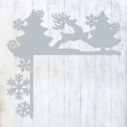 Christmas Door Corner Decor Winter Reindeer and Snowflake / Textured Silver - RealSteel Center