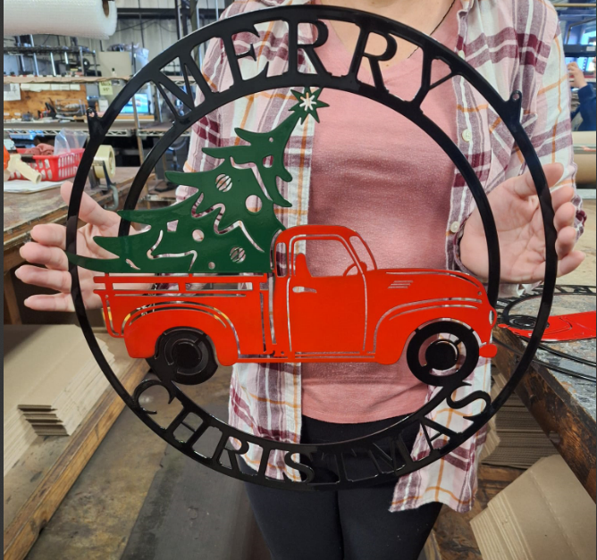 Little Red Truck Hauling Christmas Tree - RealSteel Center