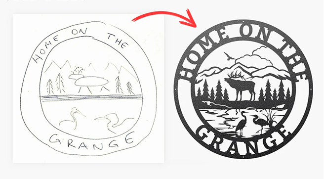 Comparison of 'Home on the Grange' logo design with and without a black border.
