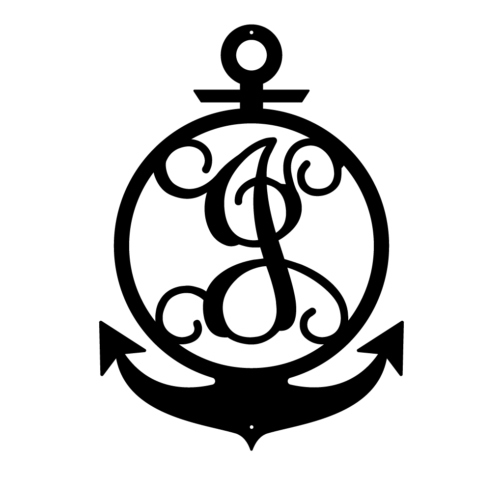 Anchor Initial Monogram 24"x17" / Black / J - RealSteel Center