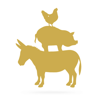 Farmyard Friends Wall Art 12"x14" Donkey - Pig - Chicken / Gold - RealSteel Center