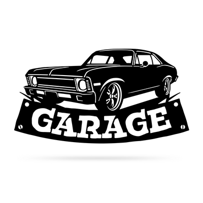 Garage Metal Sign Chevy Nova 12" x 24" / Black - RealSteel Center