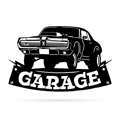 Garage Metal Sign Mercury Cougar 12" x 24" / Black - RealSteel Center