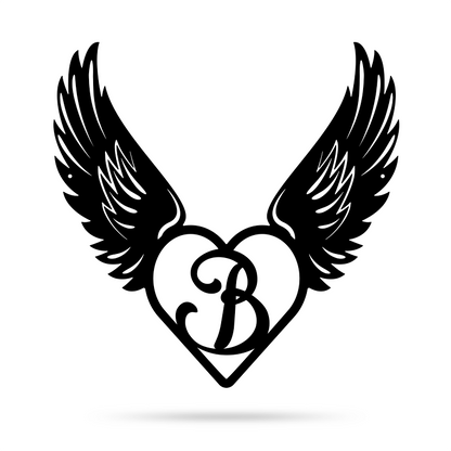 Heart with Angel Wings Monogram 14" X 14" / Black / B - RealSteel Center