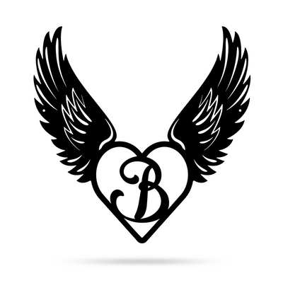 Heart with Angel Wings Monogram 18" X 18" / Black / B - RealSteel Center