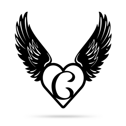 Heart with Angel Wings Monogram 14" X 14" / Black / C - RealSteel Center