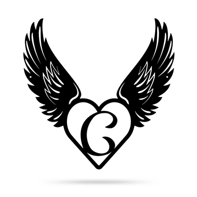 Heart with Angel Wings Monogram 18" X 18" / Black / C - RealSteel Center