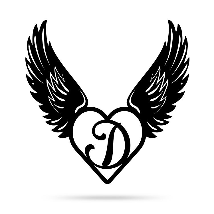 Heart with Angel Wings Monogram 14" X 14" / Black / D - RealSteel Center